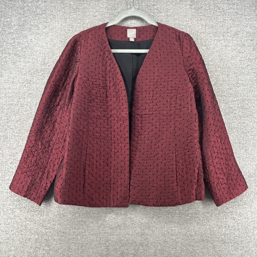 J Jill Textured Open Front Blazer Jacket Women Size Medium Petite Burgundy